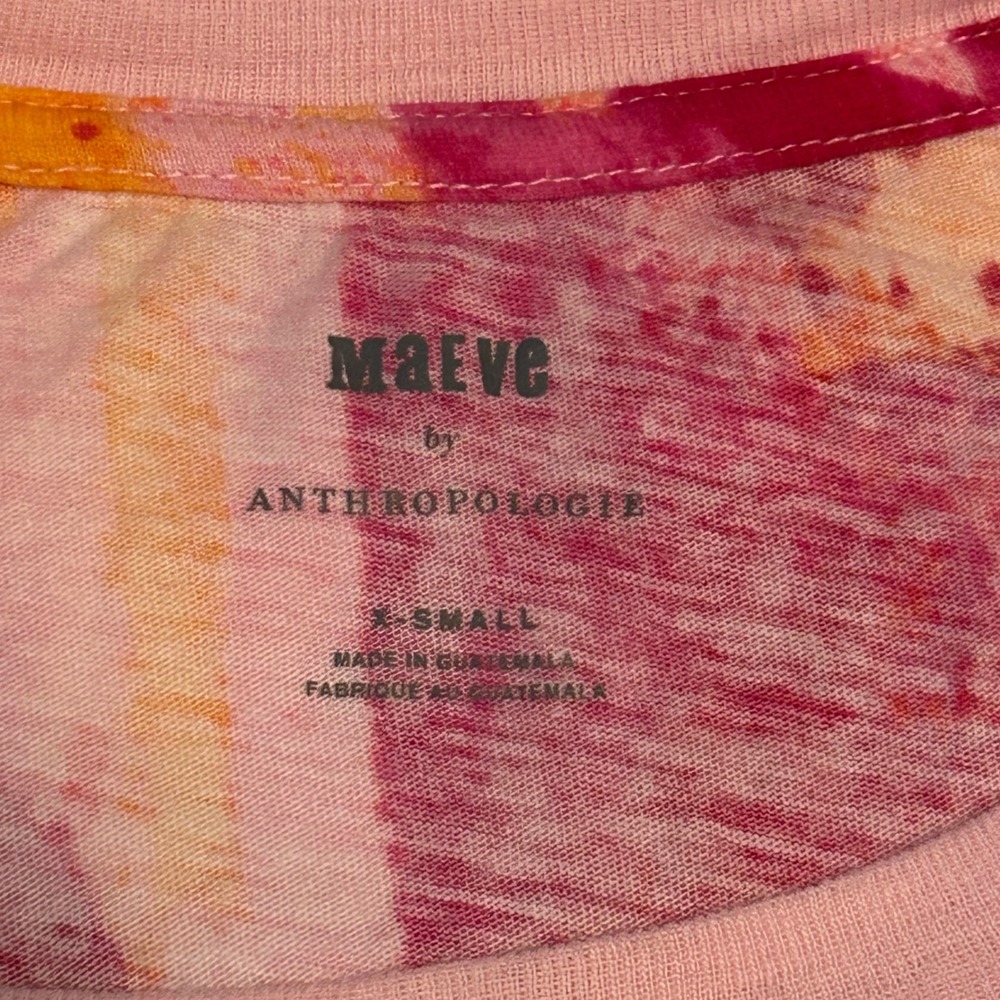 Maeve Anthropologie T-Shirt Abstract‎ Print Long Sleeve XS Women's Pink Orange - Picture 3 of 10